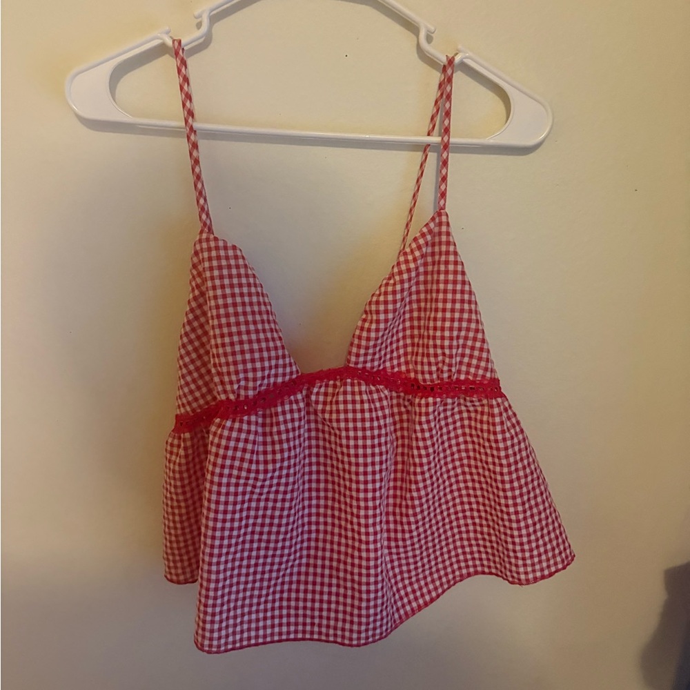Stylish Red Gingham Tank Top